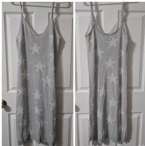 POL Sheer Knit Star Print Midi Dress/Beach  Cover-Up, Light Gray, V-Neck, EUC!